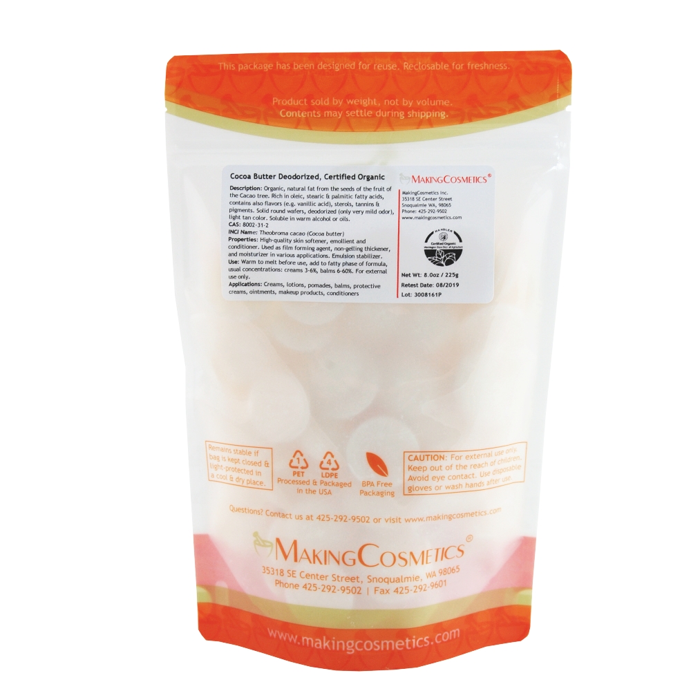Cocoa Butter Wafers Deodorized, USDA Certified Organic 1029